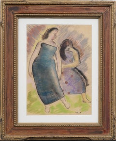 Antique American WPA Figurative Pastel Drawing