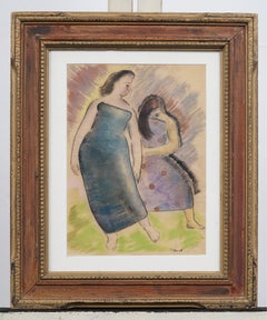 Antique American WPA Figurative Pastel Drawing