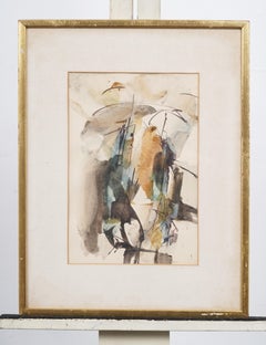 Peinture aquarelle abstraite vintage américaine encadrée