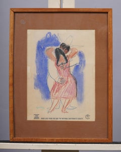 Vintage American USO Show "Cowboy and Señorita" Cartoon Illustration