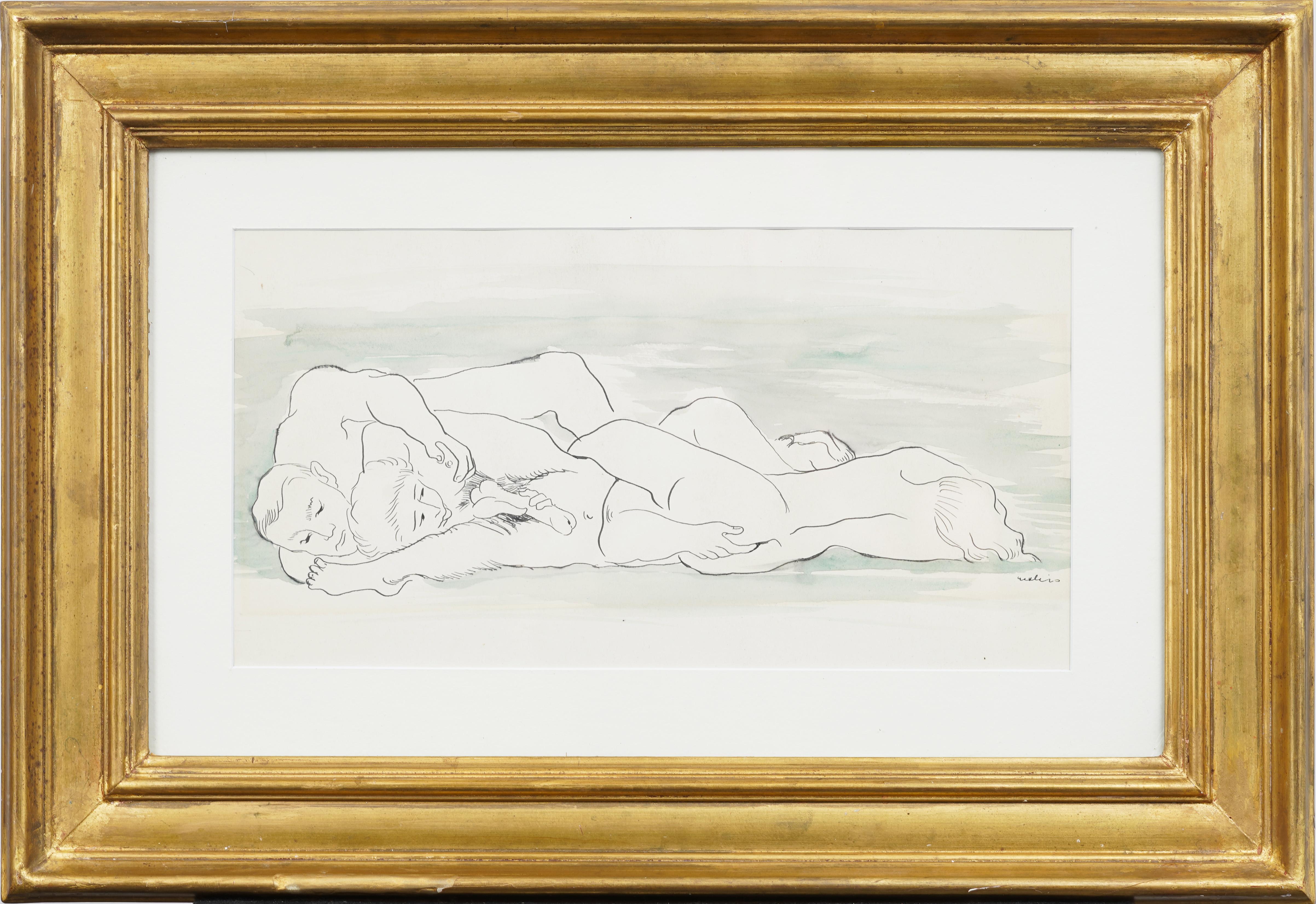 Vintage American Erotic Group Sex Mid-Century Watercolor Original Painting