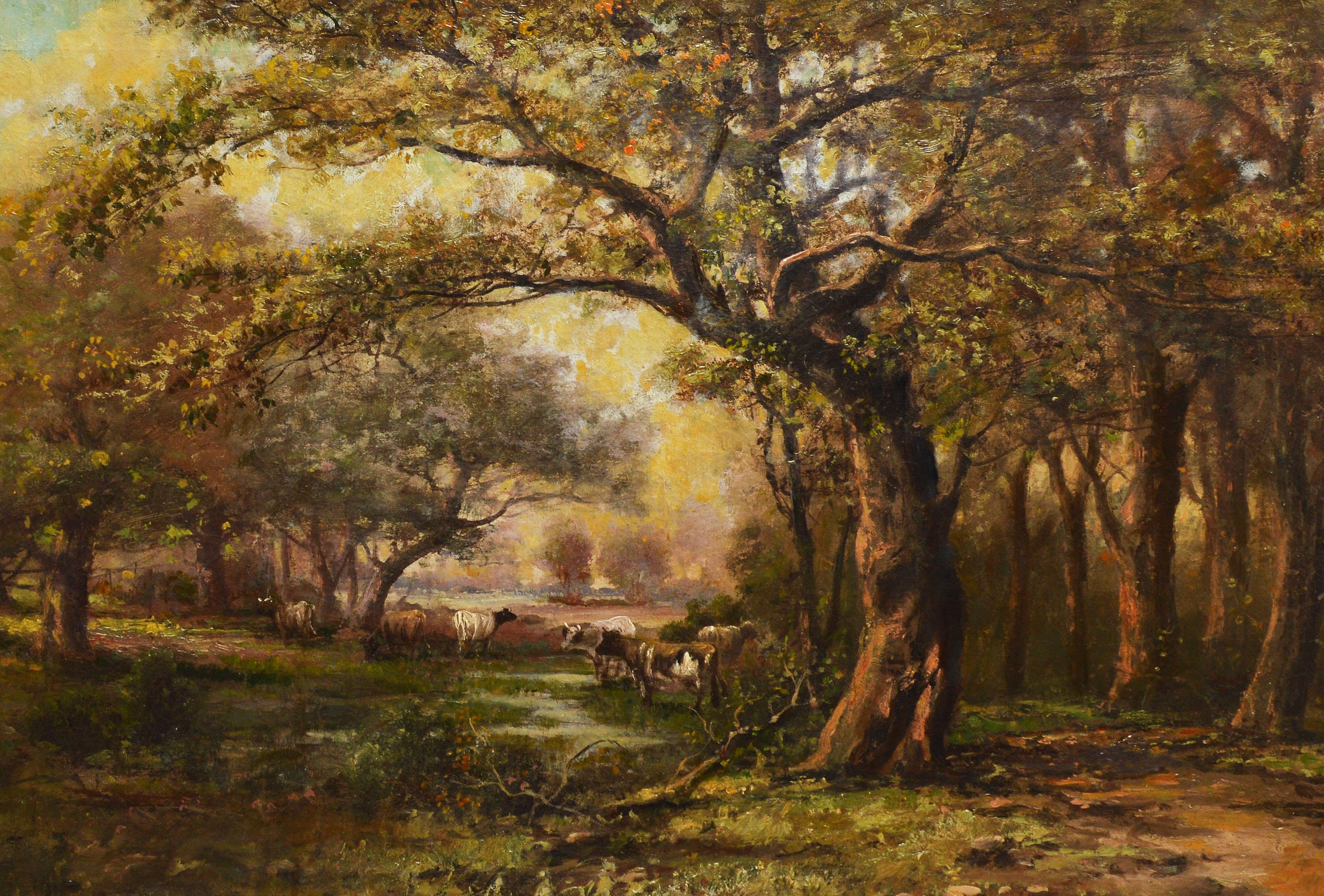 19th Century Impressionist Forest View with Cows 1