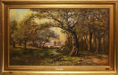 19th Century Impressionist Forest View with Cows
