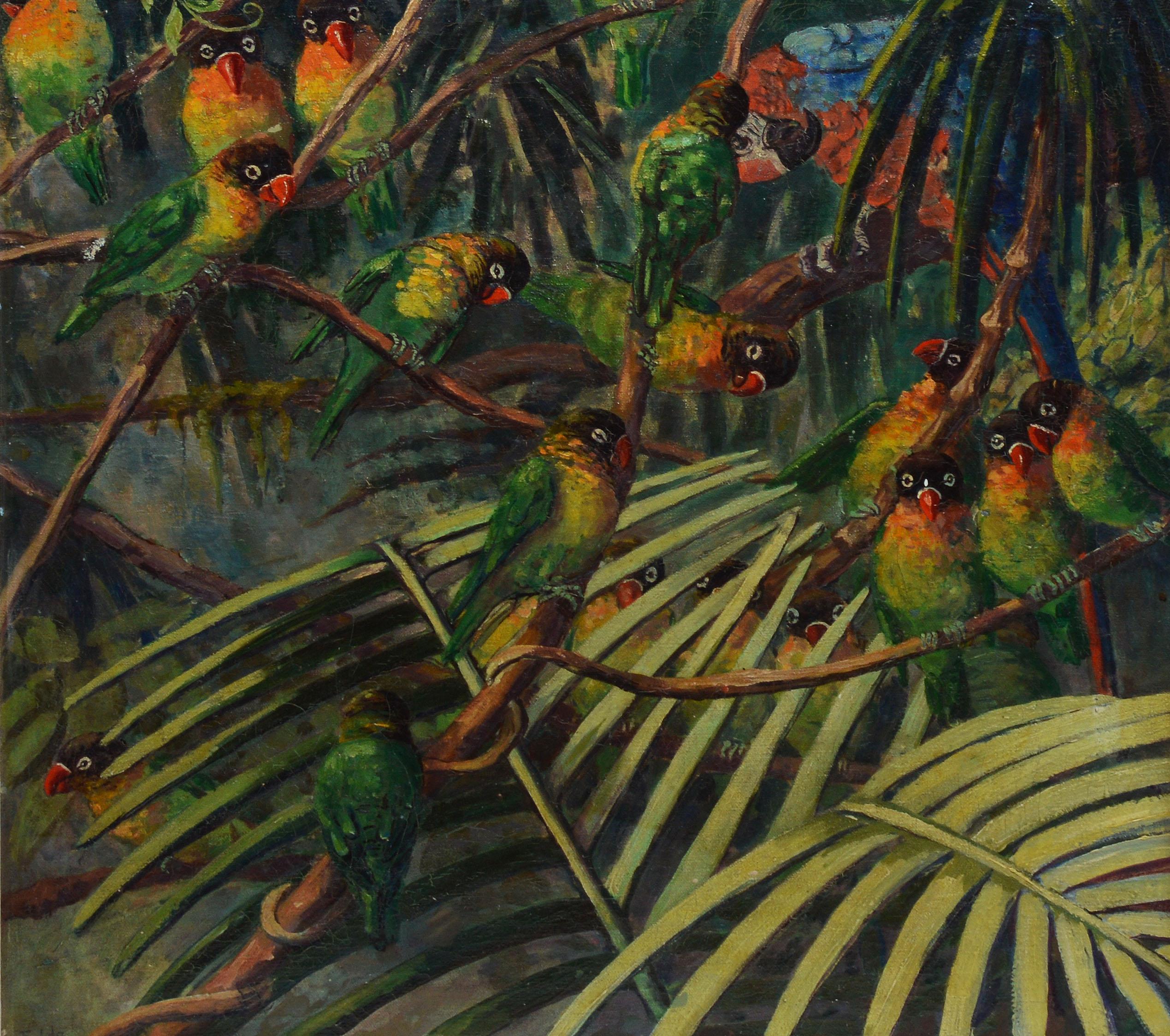 Antique American Impressionist Oil Painting of Tropical Birds by Elizabeth Fulda 3