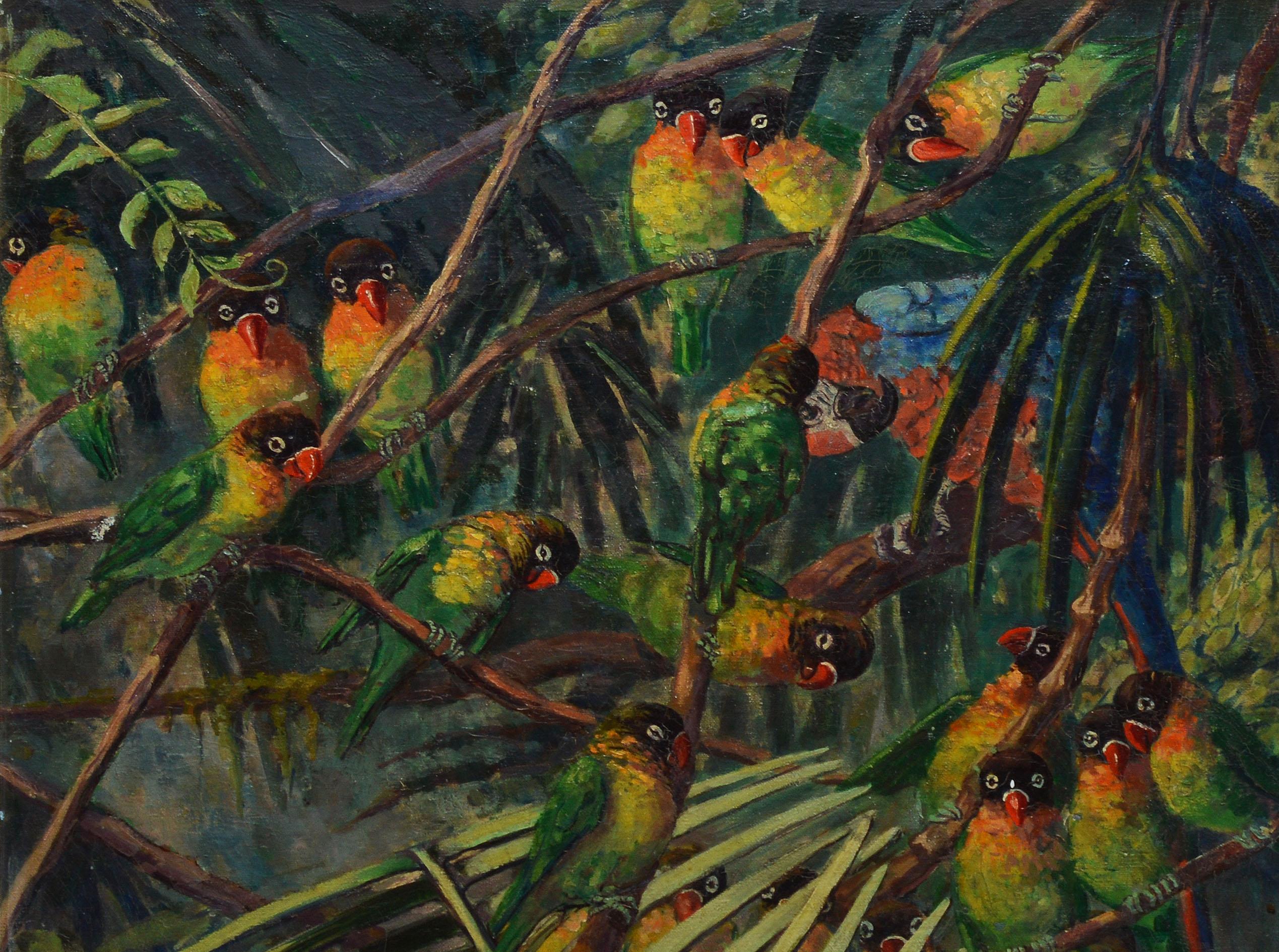 Antique American Impressionist Oil Painting of Tropical Birds by Elizabeth Fulda 4