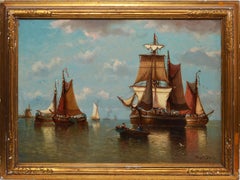 19th Century Belgian Sailboat Seascape Oil Painting by Auguste Musin