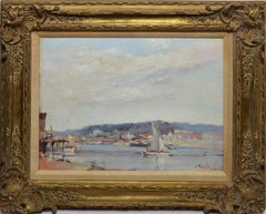 Ancienne vue de port impressionniste américaine avec bateaux par Arnold Turtle