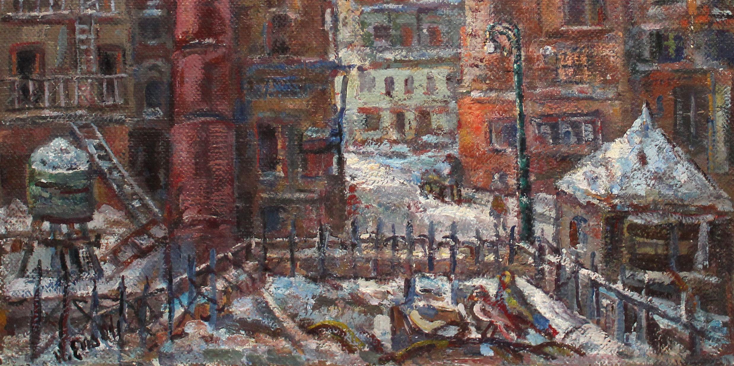 Lower Manhattan Cityscape Amerikanischer Künstler WPA Ära NY Schule um 1930 Henry Ensol im Angebot 1