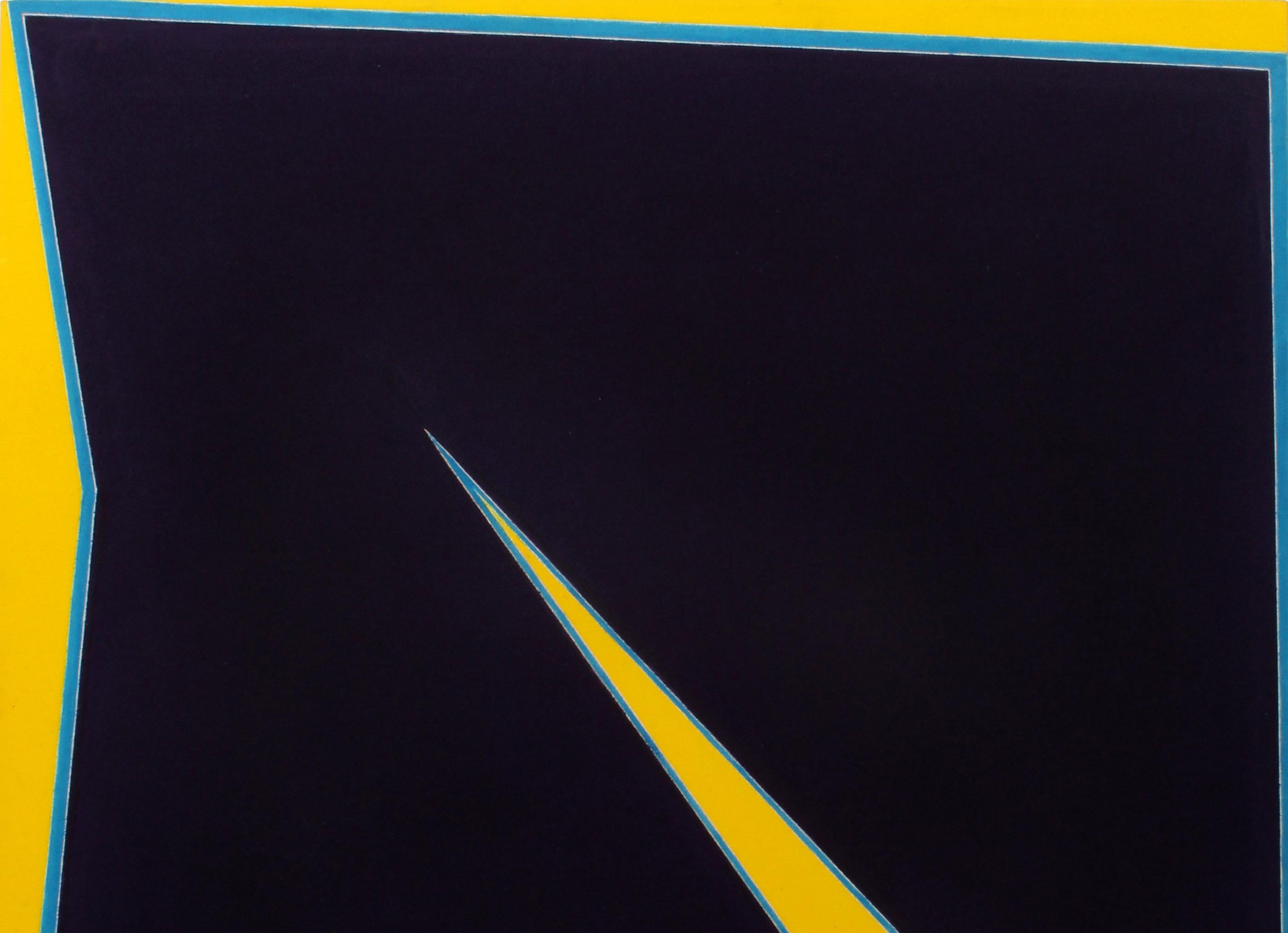 Minimalistisches Gemälde, New York, amerikanische Künstlerin, weiblich, blau, schwarz und gelb, 1974  (Schwarz), Abstract Painting, von Martica Miguens