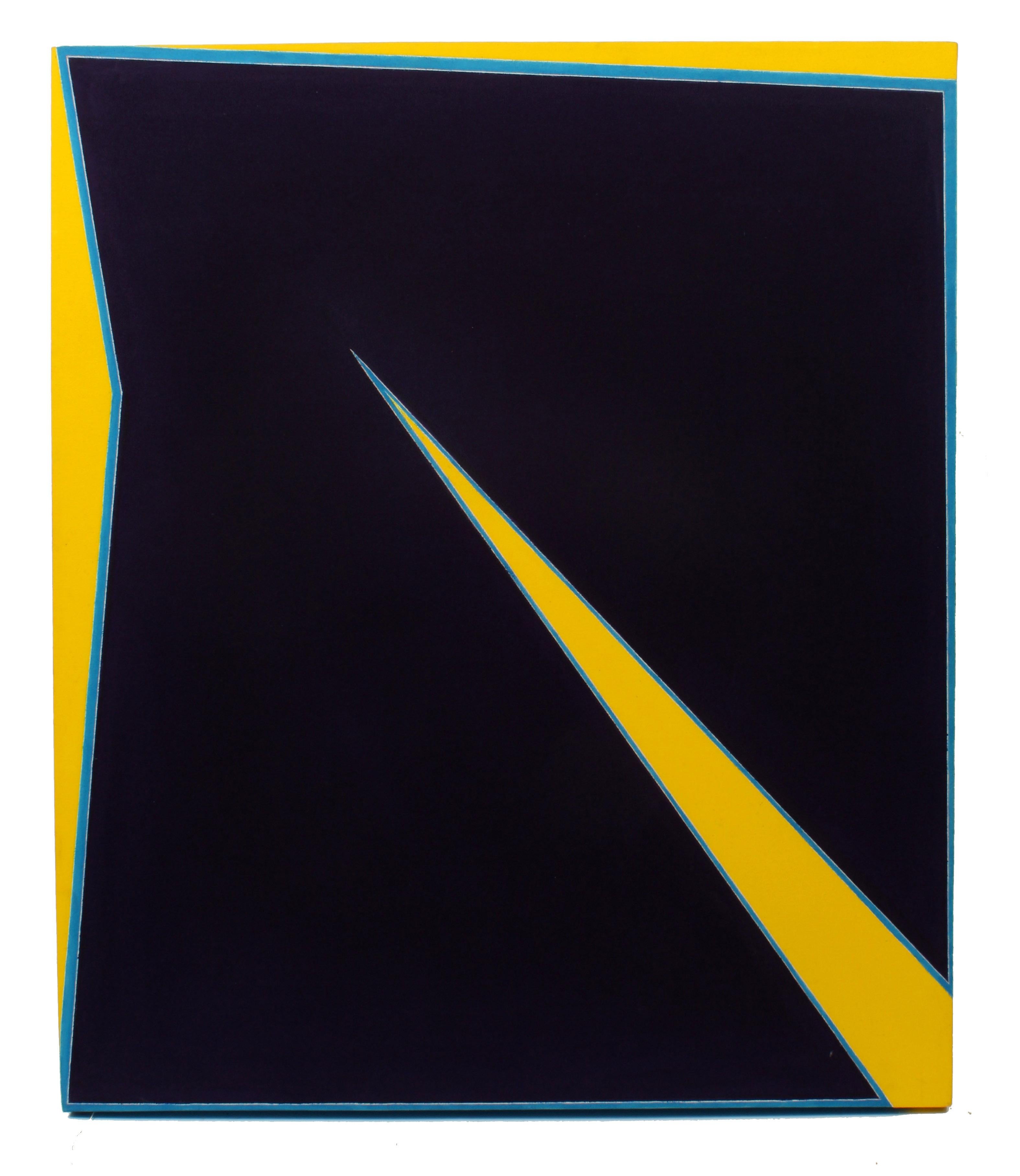 Minimalistisches Gemälde, New York, amerikanische Künstlerin, weiblich, blau, schwarz und gelb, 1974  – Painting von Martica Miguens