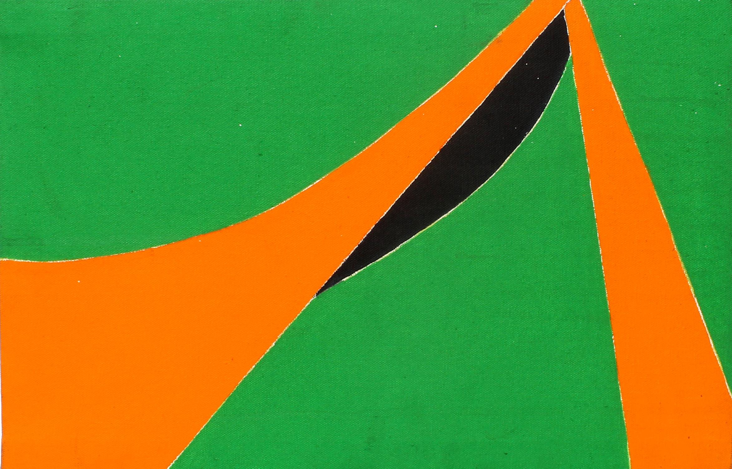 Peinture minimaliste de l'artiste américaine new-yorkaise Femme orange, vert et noir 1970