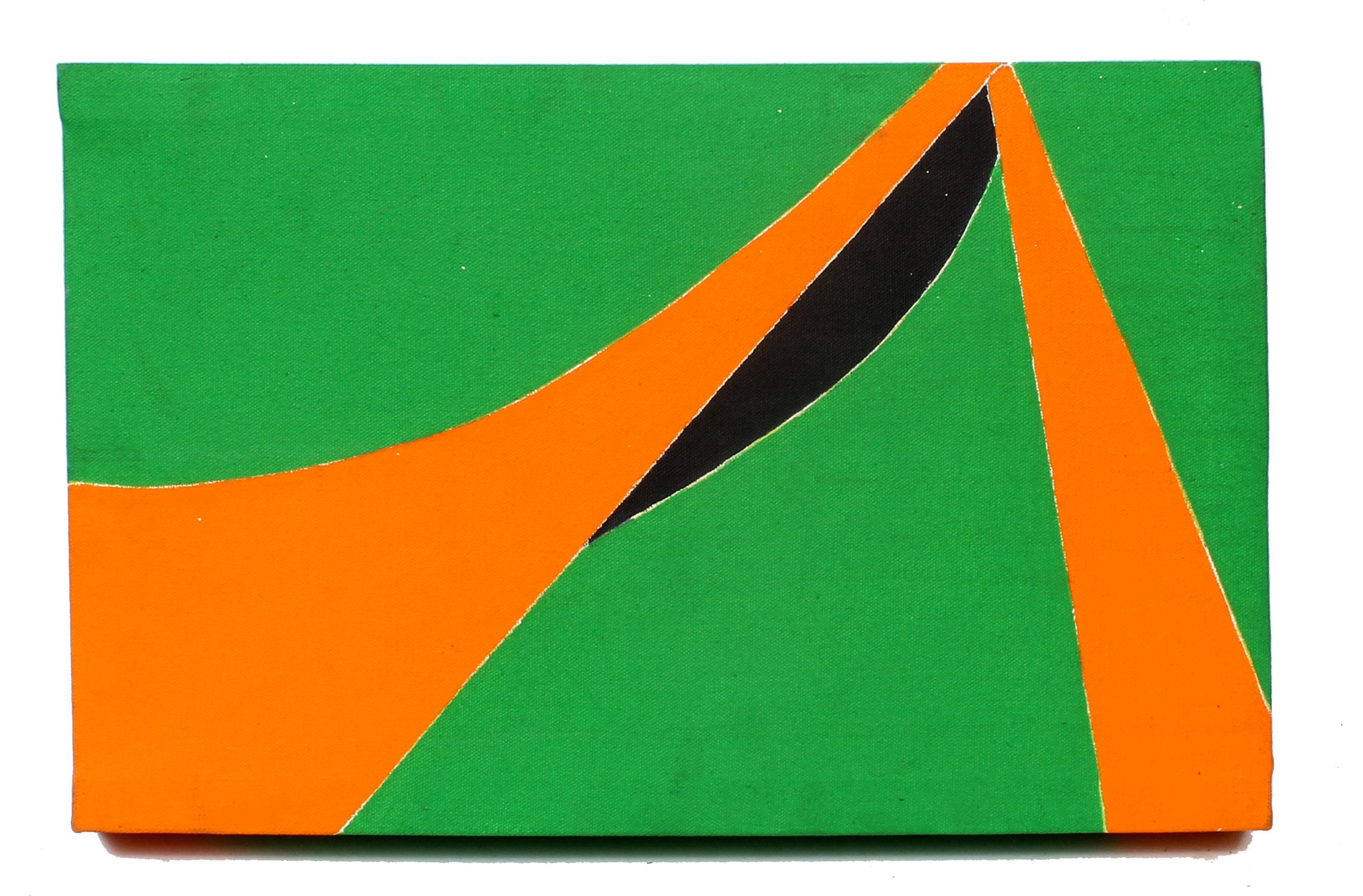Minimalistisches, minimalistisches Gemälde, New York, amerikanische Künstlerin, Orange, Grün, Schwarz, 1970 – Painting von Martica Miguens