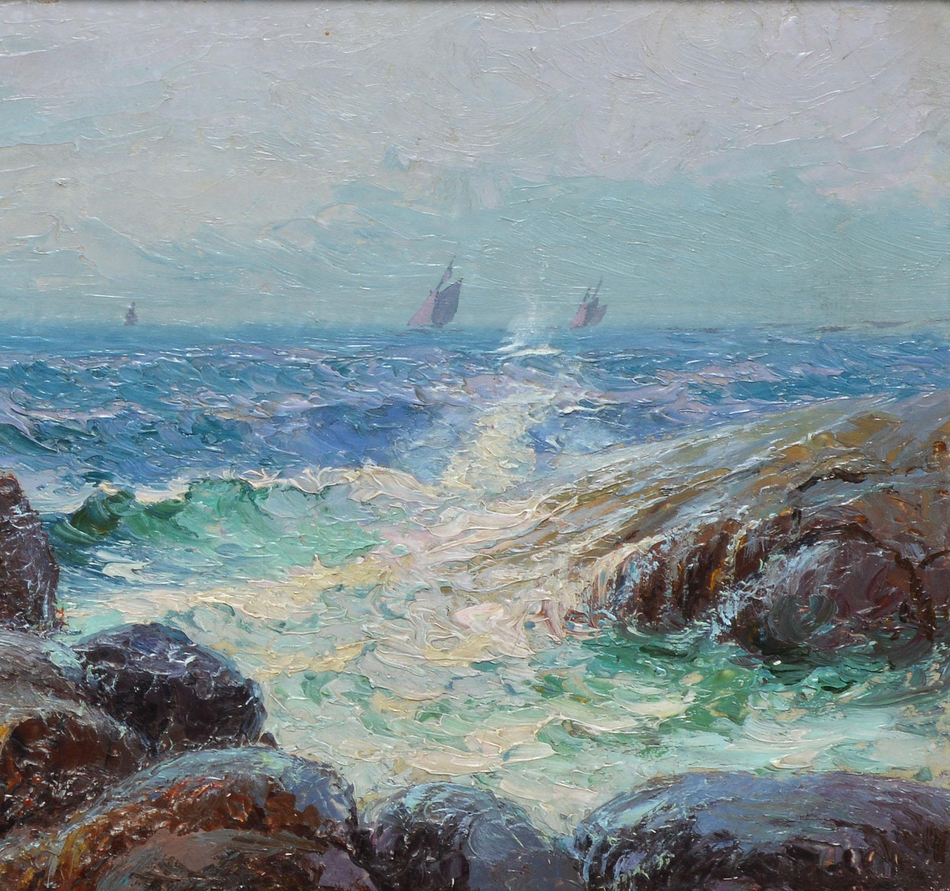 Antique Impressionist Oil Painting of A New England Coast by William Brundage 3