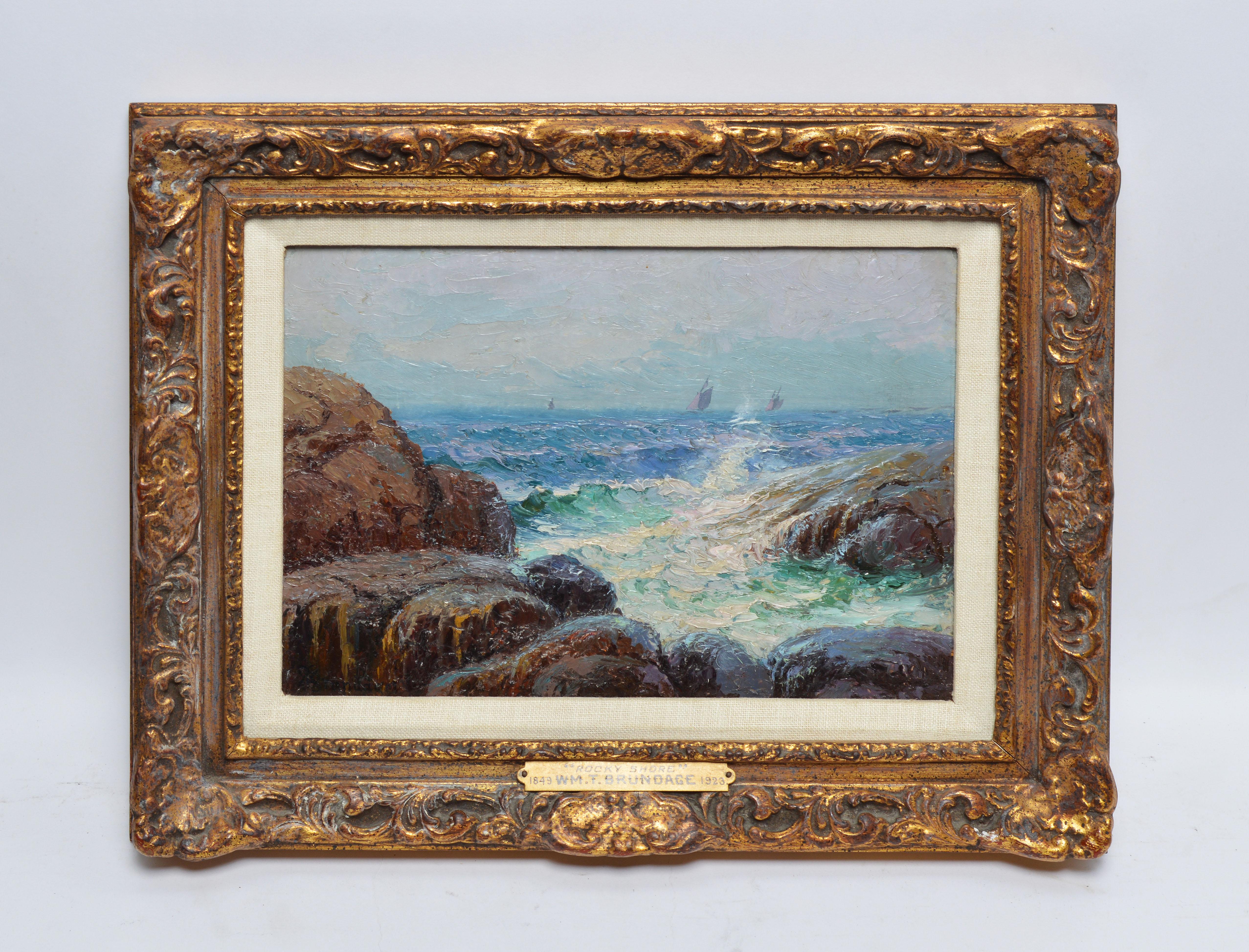 Antique Impressionist Oil Painting of A New England Coast by William Brundage 1