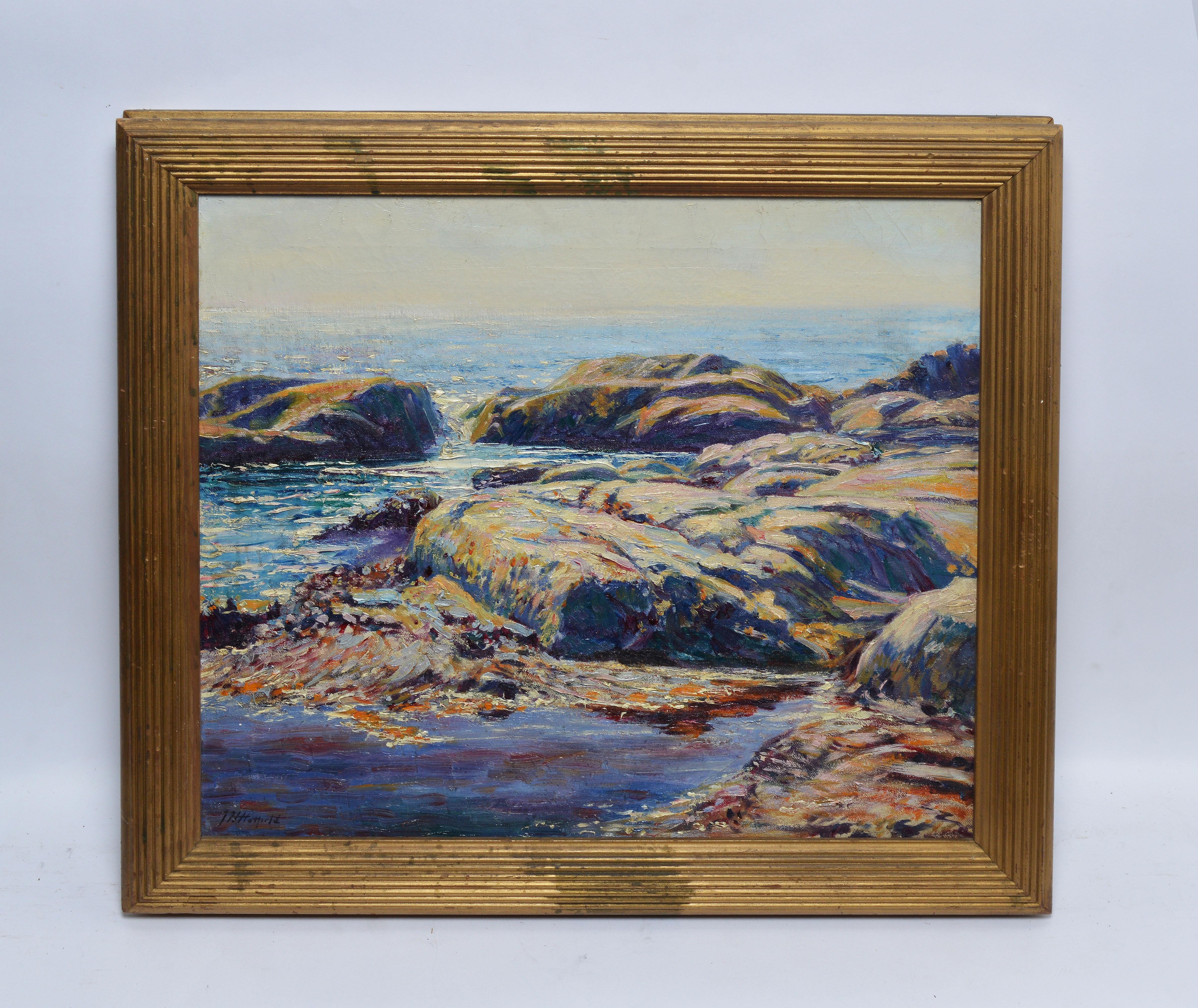 Joseph Henry Hatfield Landscape Painting – Antikes impressionistisches Ölgemälde einer Küste Neuenglands von Joseph Hatfield