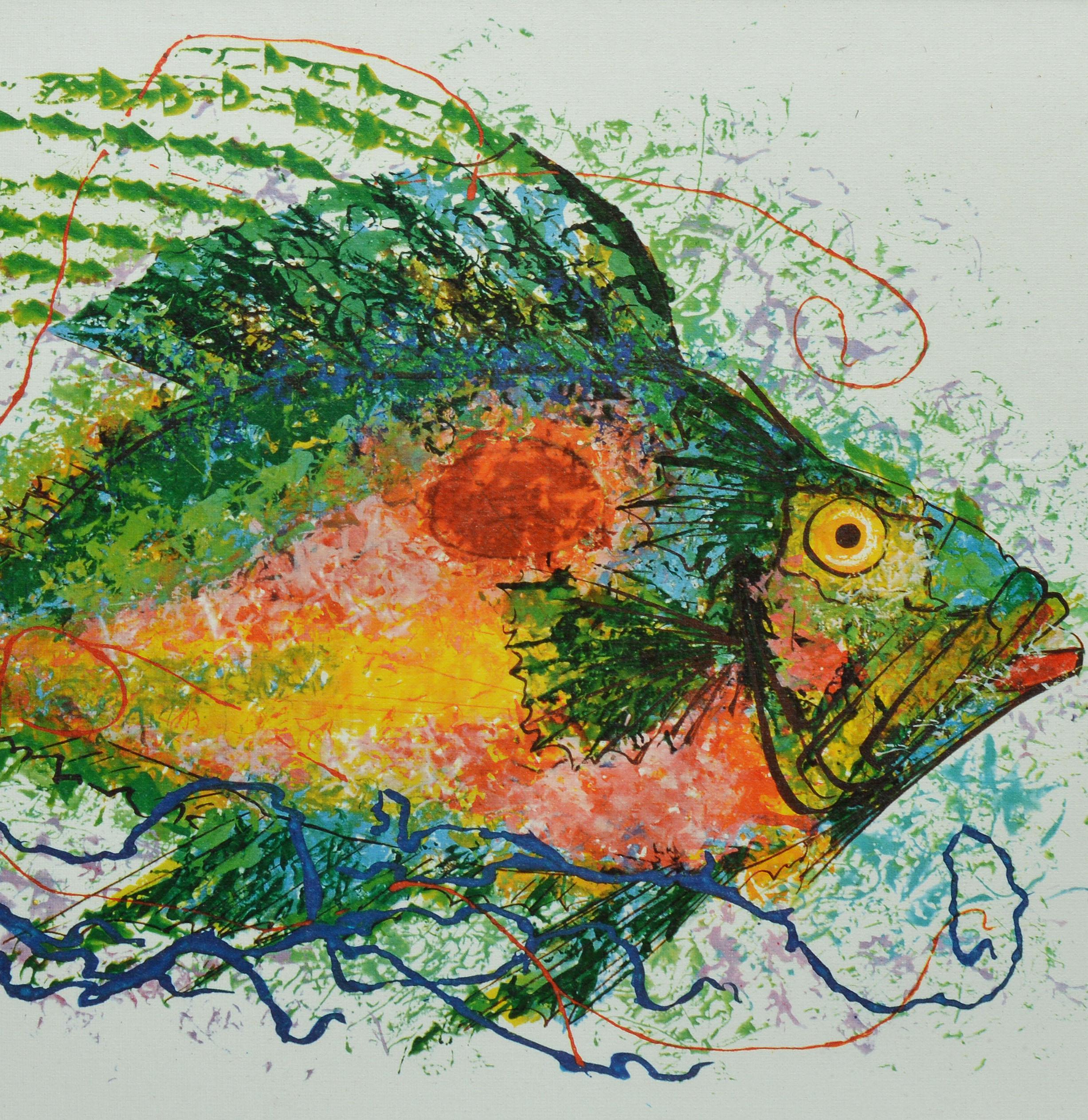 Ritratto di pesce modernista vietnamita d'epoca dipinto a olio da Mara Tran-Long 3