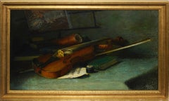 19th Century American Realist Trompe L
oeil Violin Still Life Oil Painting