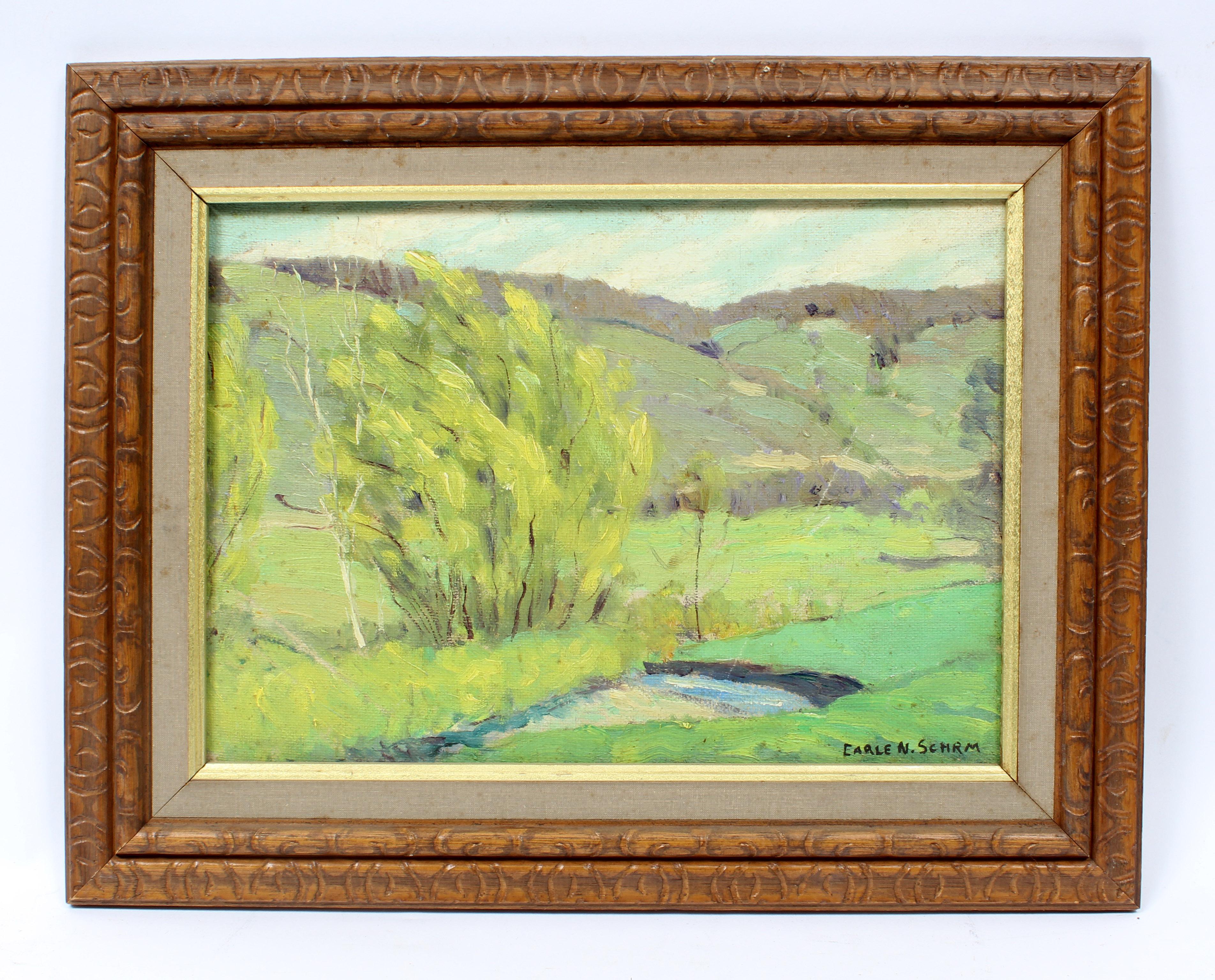 An original oil painting by American artist Earl Sherm depicting a lovely pastoral scene in spring.

This work comes framed in a period frame which enhances the presentation on the wall.