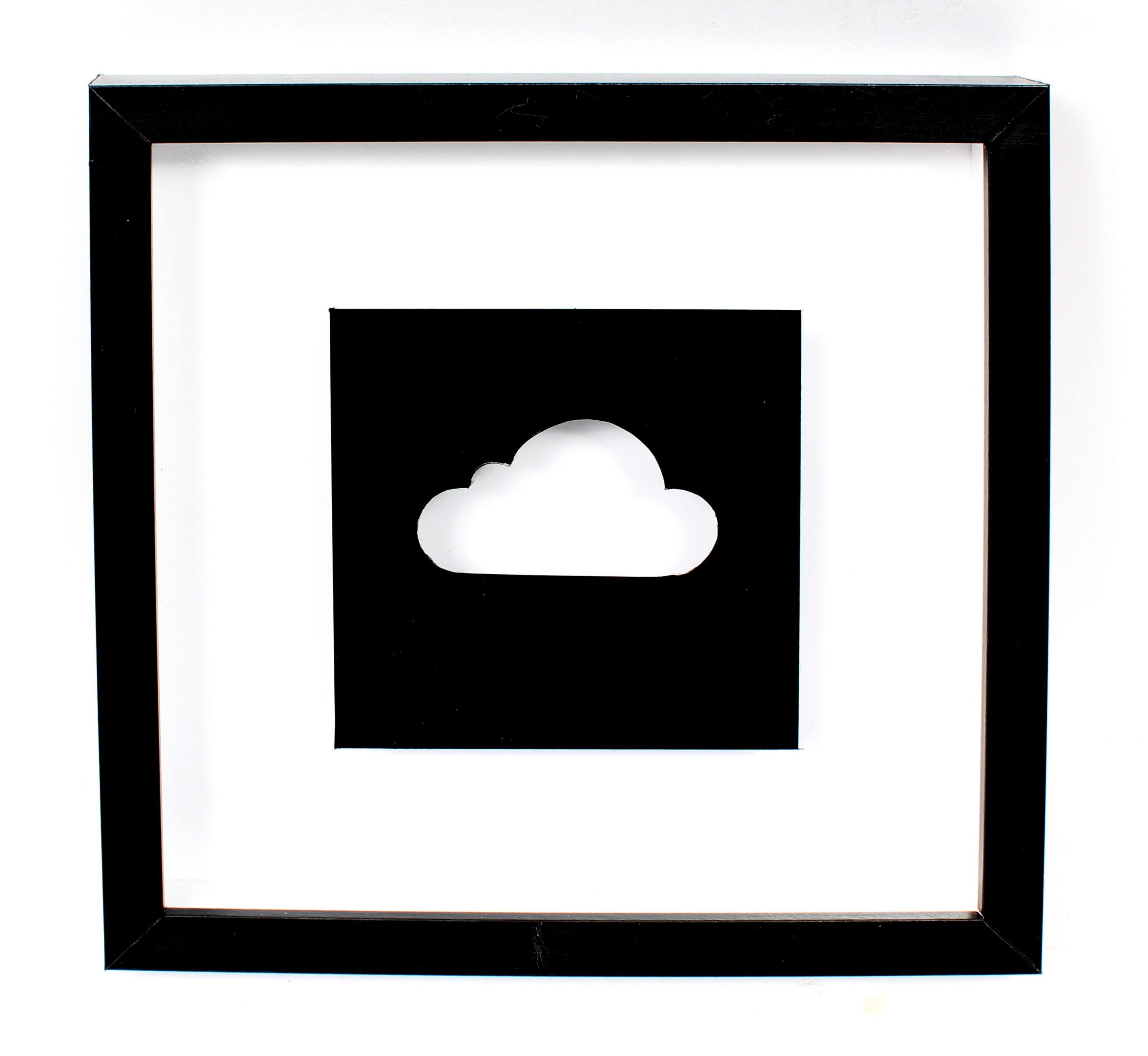 Contemporary Reverse Painting Cloud American Black and White Shadowbox - Mixed Media Art by Peter Bellomo