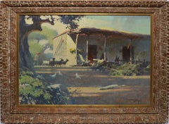 Antique Modernist California Farm Landscape Oil Painting by Harold Miles