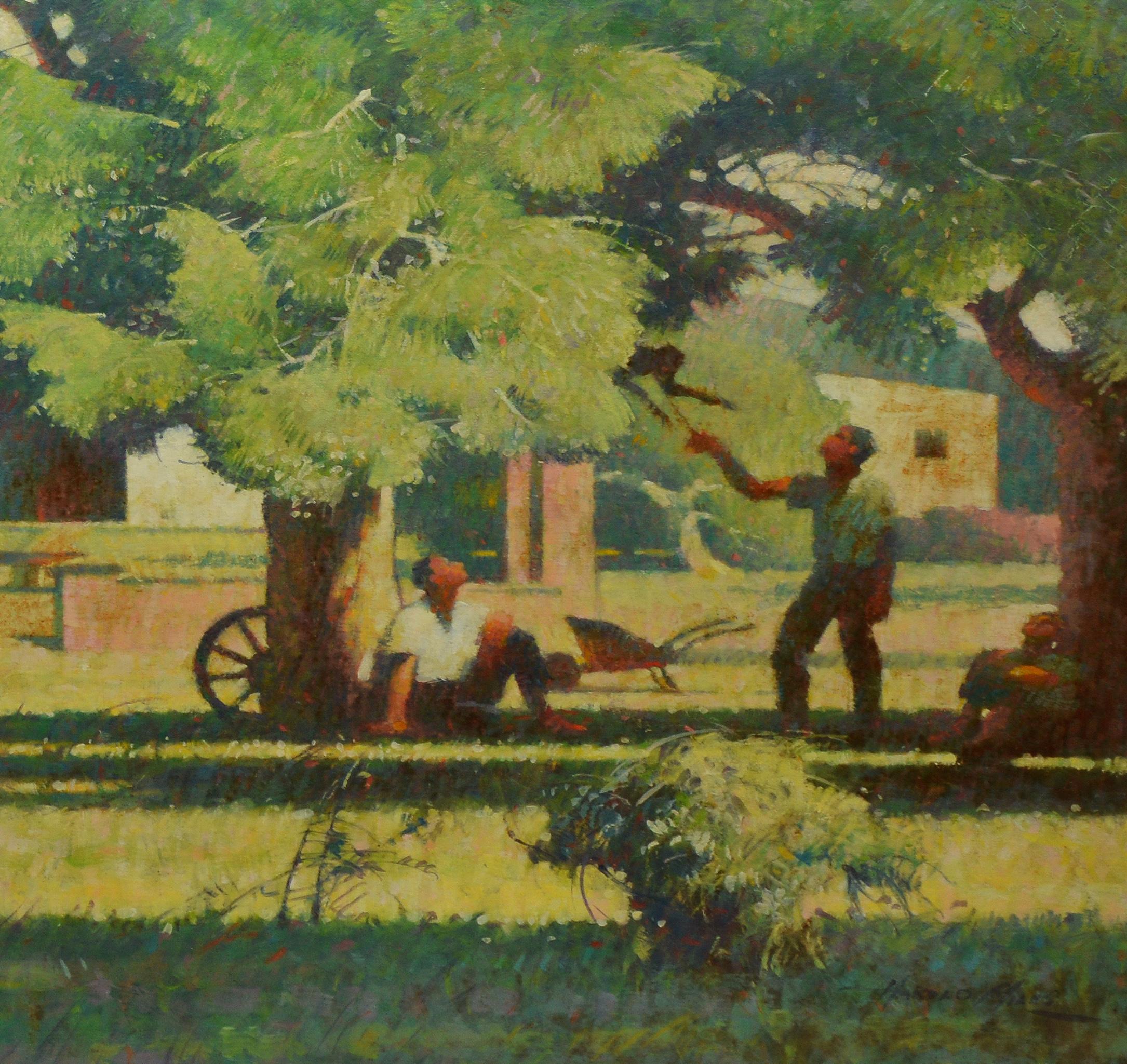 Antique Modernist California Farm Landscape Oil Painting by Harold Miles 1