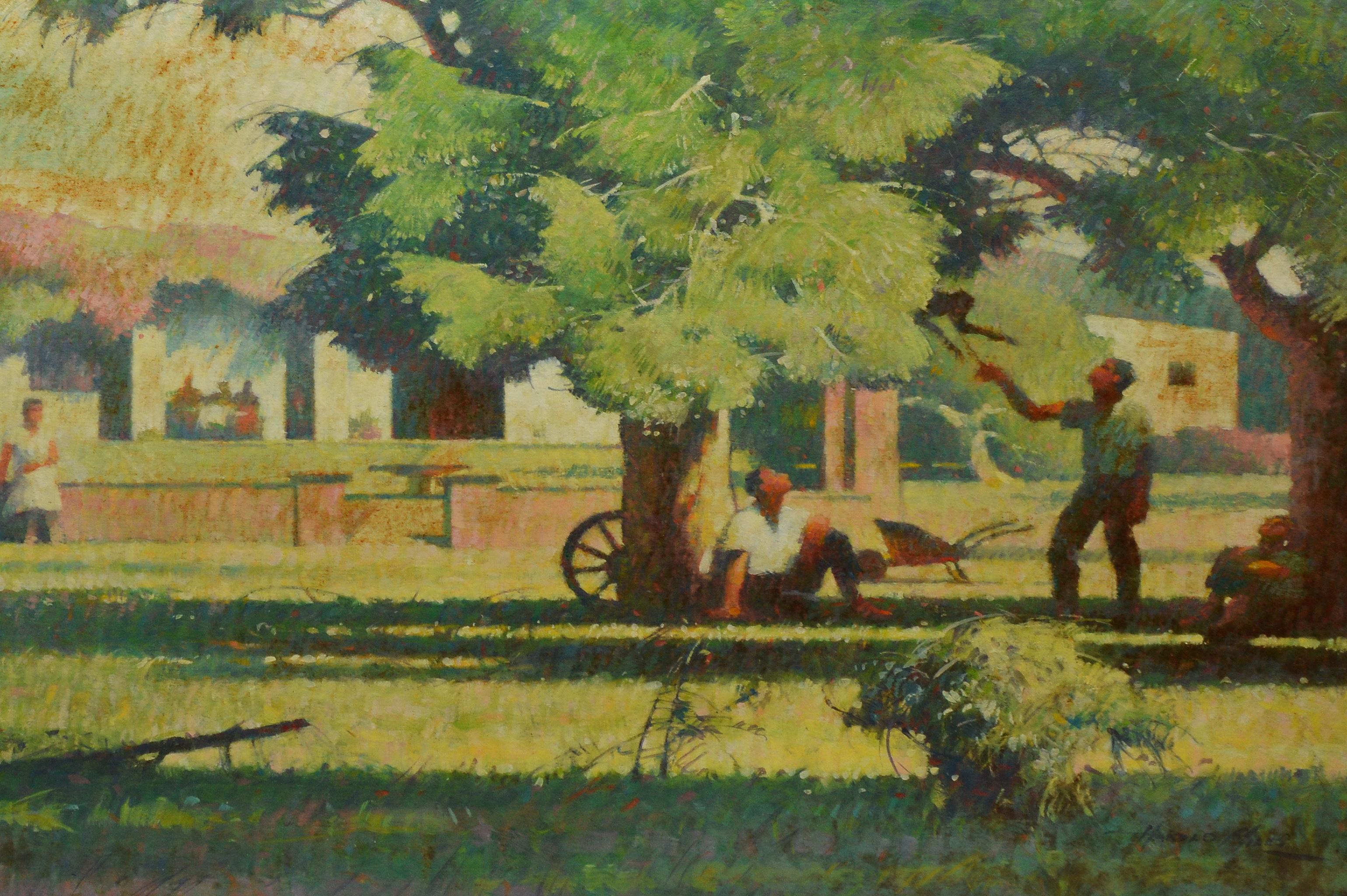 Antique Modernist California Farm Landscape Oil Painting by Harold Miles 2