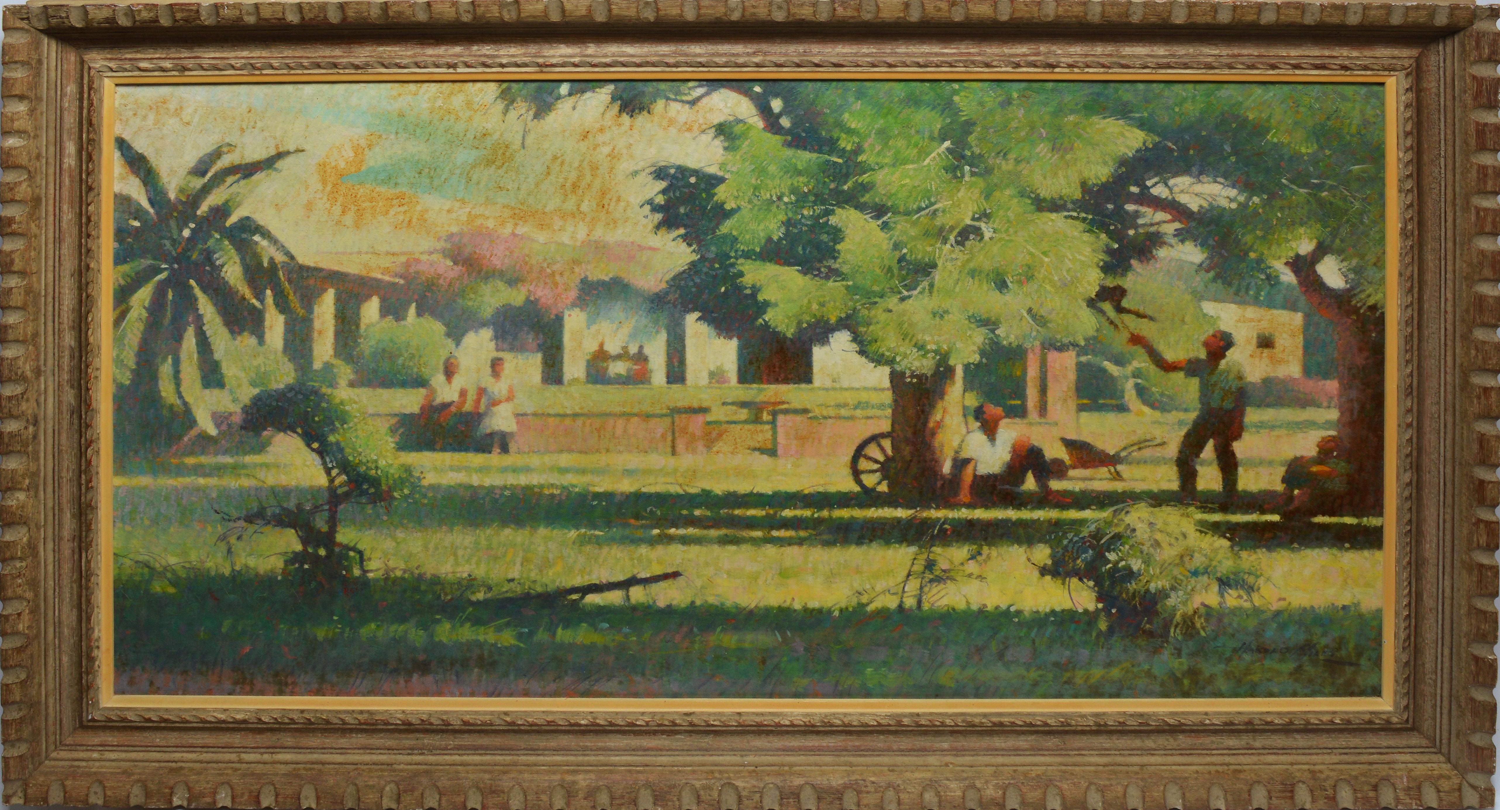 Harold Whiting Miles Landscape Painting - Antique Modernist California Farm Landscape Oil Painting by Harold Miles