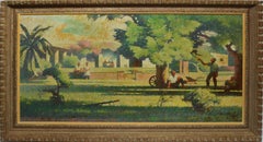 Antique Modernist California Farm Landscape Oil Painting by Harold Miles