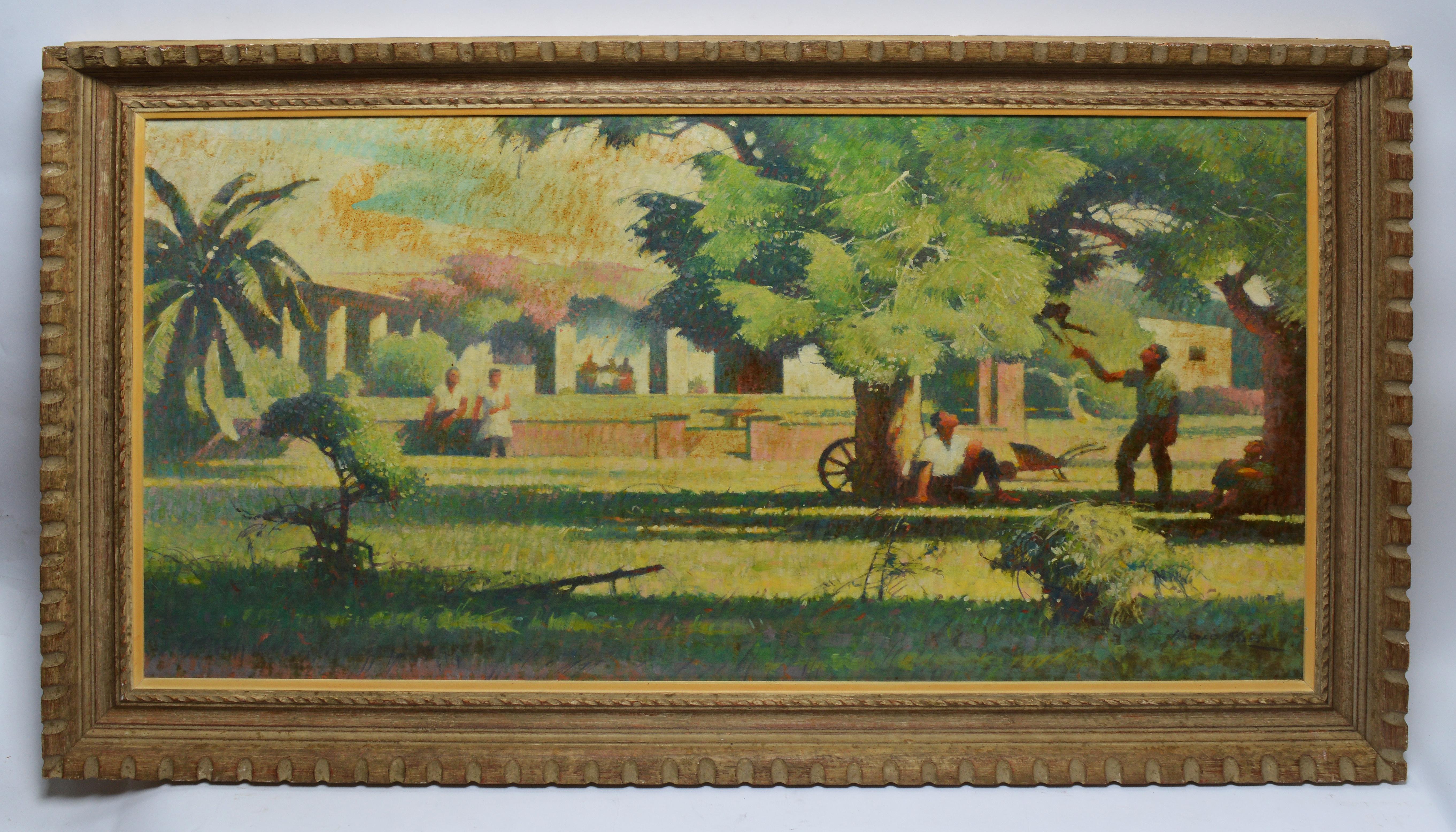 Antique Modernist California Farm Landscape Oil Painting by Harold Miles 7