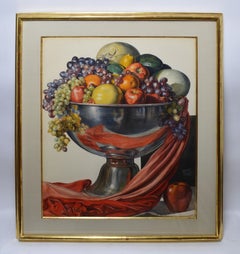 Vintage American Modernist Fruit Still Life Realist Painting by Leo Katz