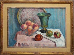 American Impressionist Table Fruit Still Life Signed Oil Painting, Beatrice Rose
