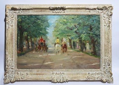 Antique Impressionist Park View Oil Painting With Horses by Franz Marx