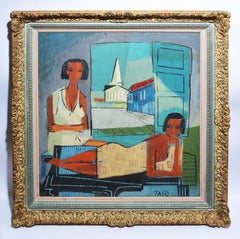 Vintage Modernist Oil Painting "Portrait of a Woman in Greece" by Nicholas Takis