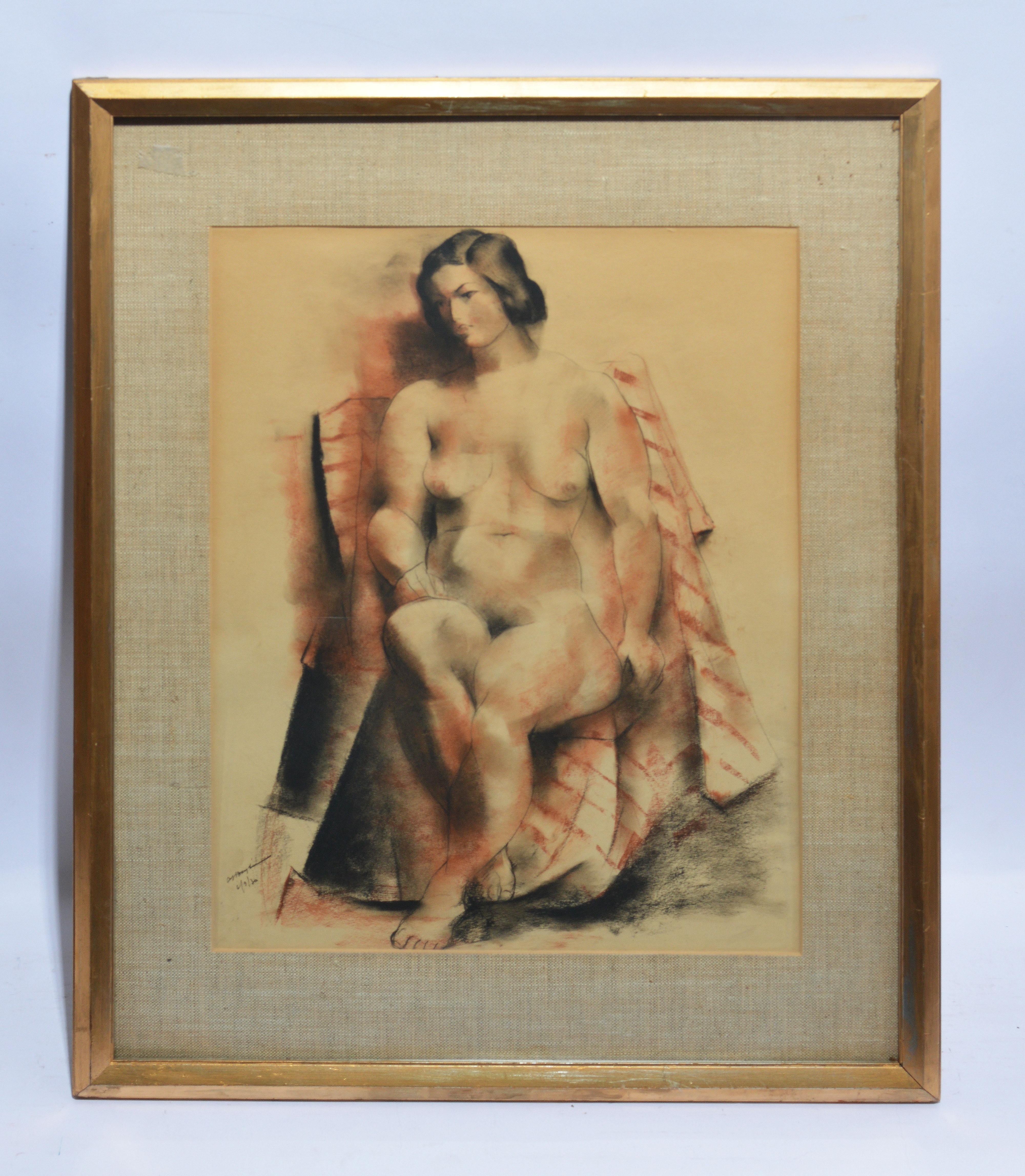 Antique American Modernist Female Nude Painting by Abraham Baylinson 1
