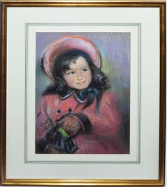 Antique American Pastel Portrait Painting of a Young Girl by Wuanita Smith