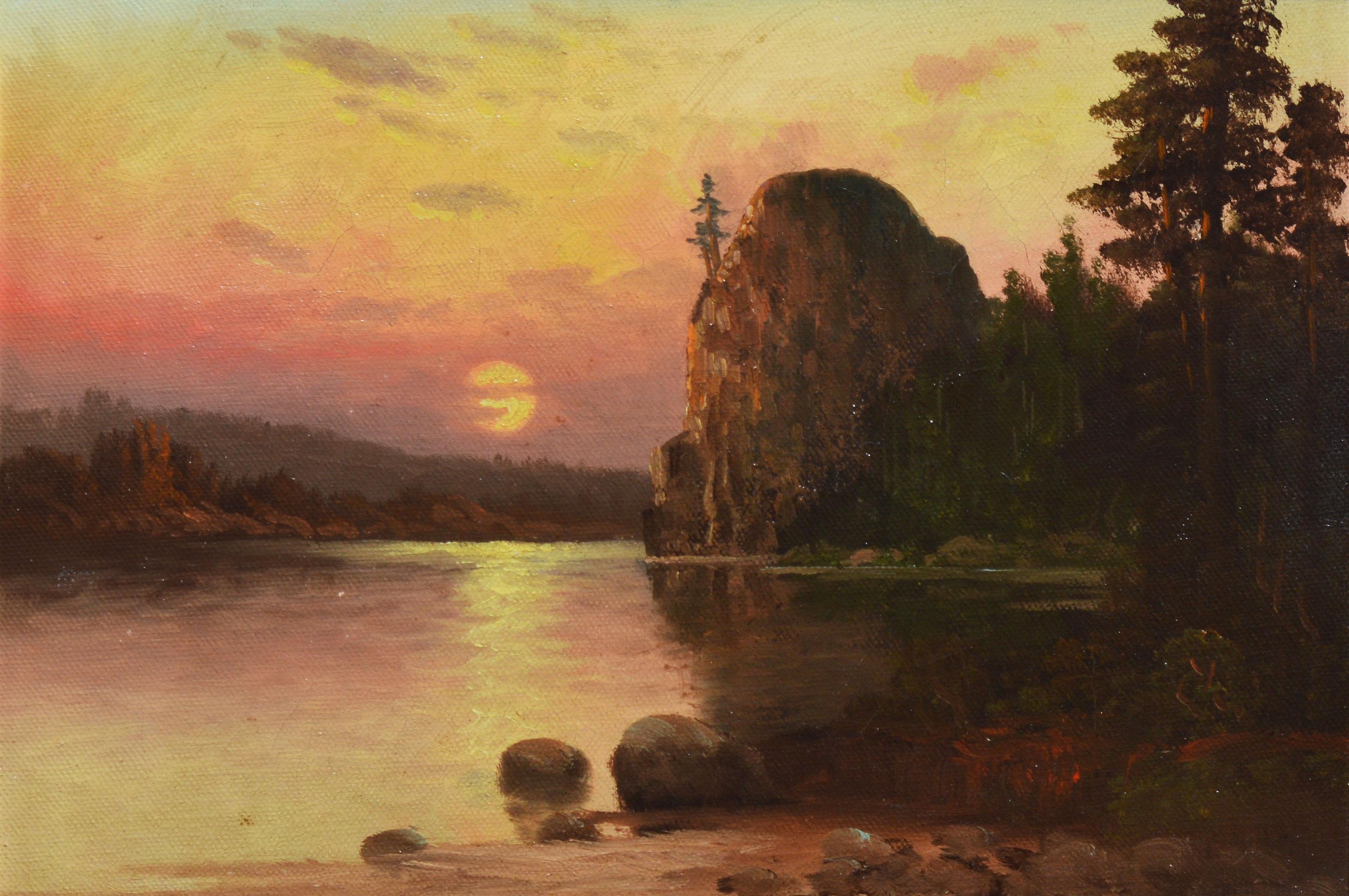 Western American Sunset California River Landscape Oil Painting, John Englehart 1