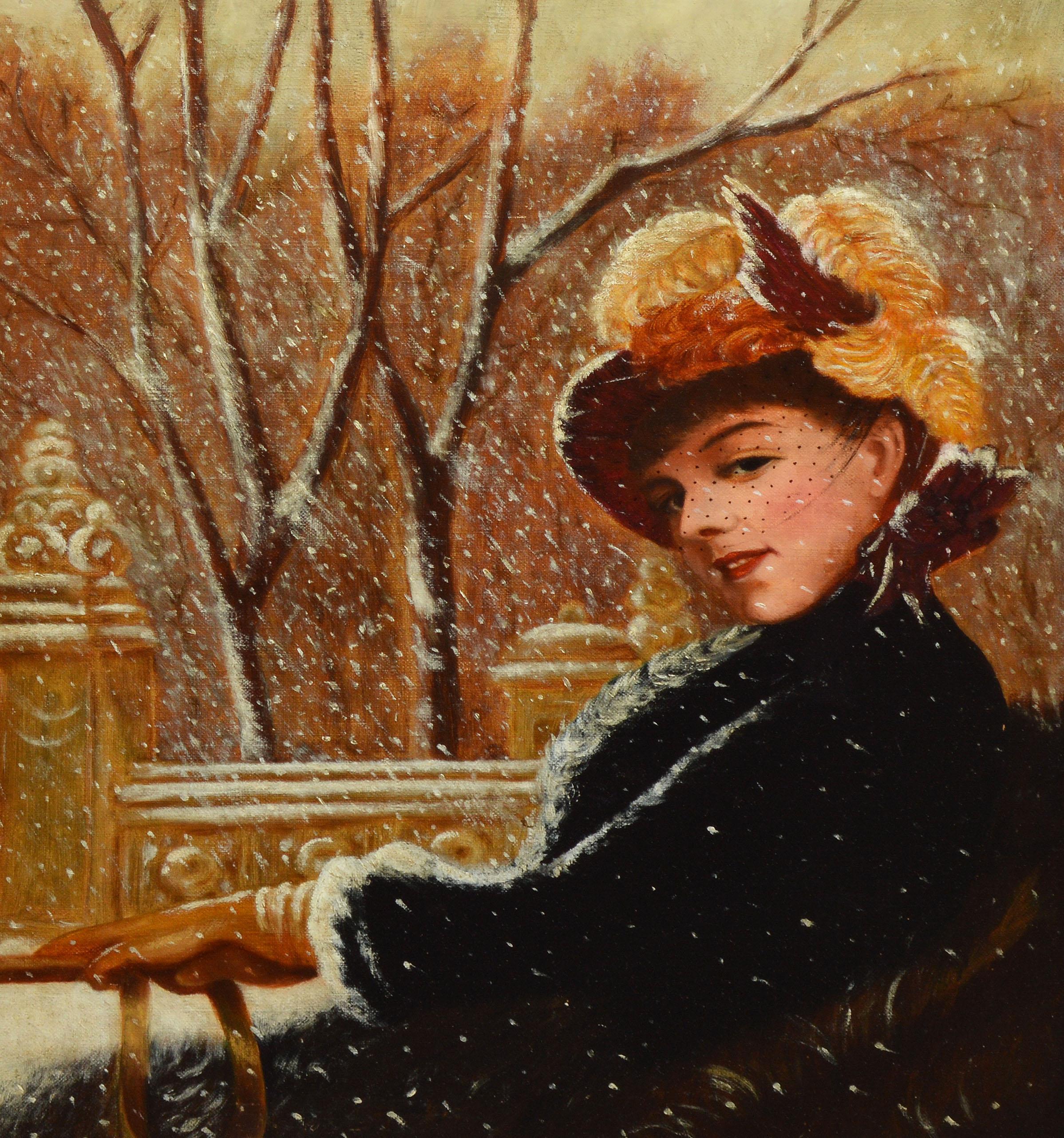 Antique American Impressionist Winter Portrait Painting by Herman Hyneman 3