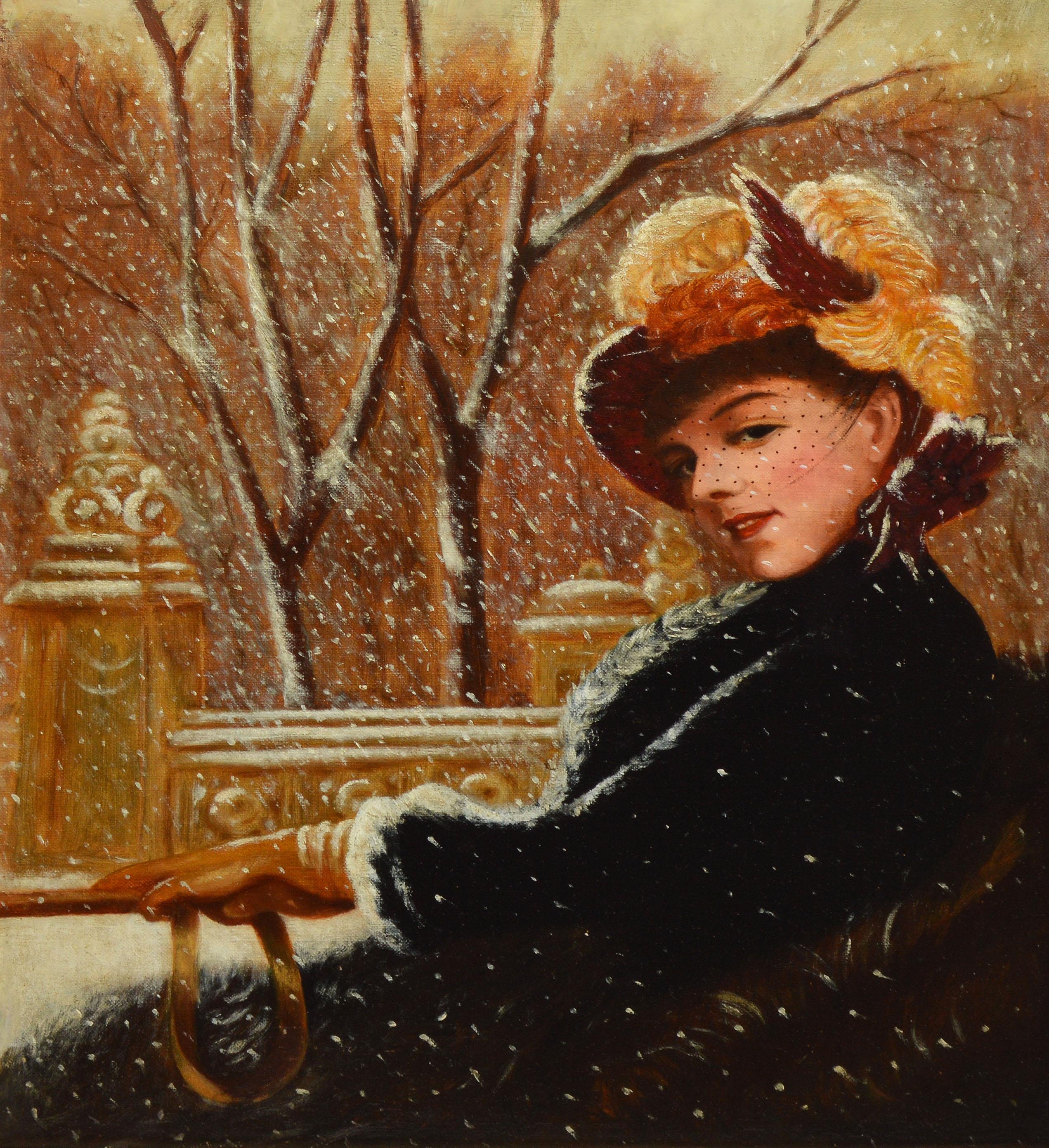 Antique American Impressionist Winter Portrait Painting by Herman Hyneman 2