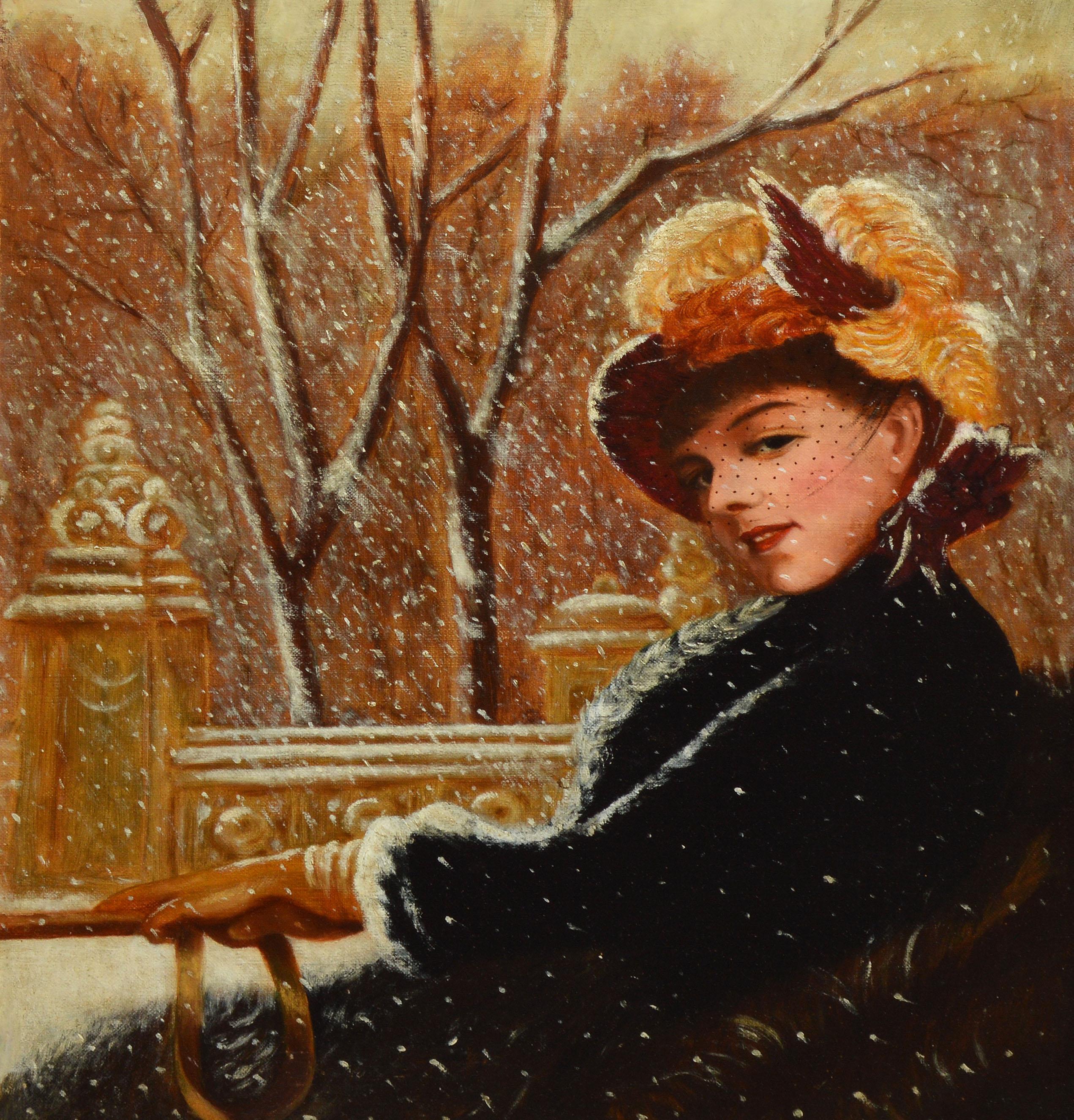 Antique American Impressionist Winter Portrait Painting by Herman Hyneman 4