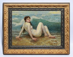 Vintage American Impressionist Nude Woman Beach Oil Painting by N Henry Bingham