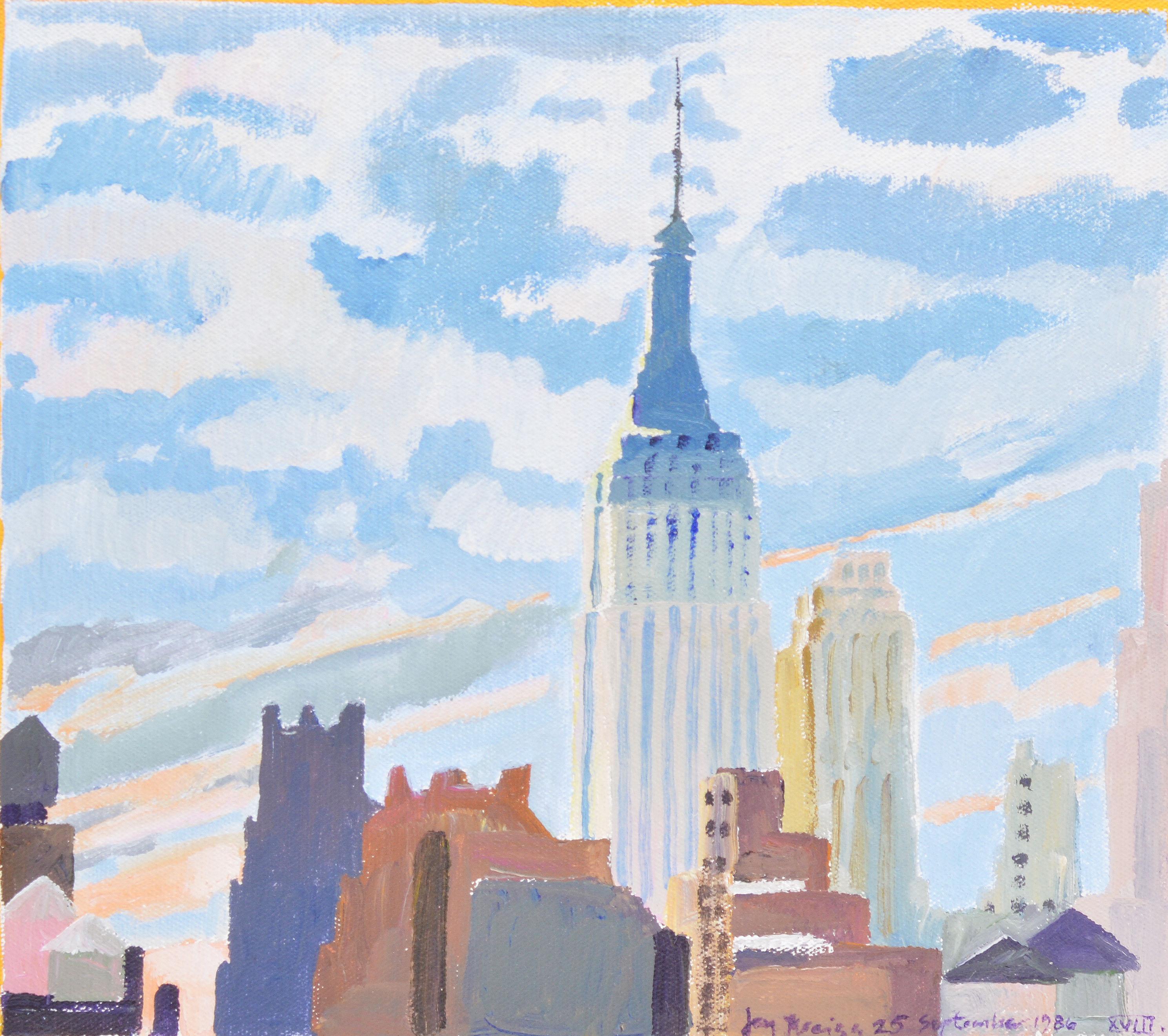 Vintage New York City Empire State Building Oil Painting Study By Ejay Weiss 1