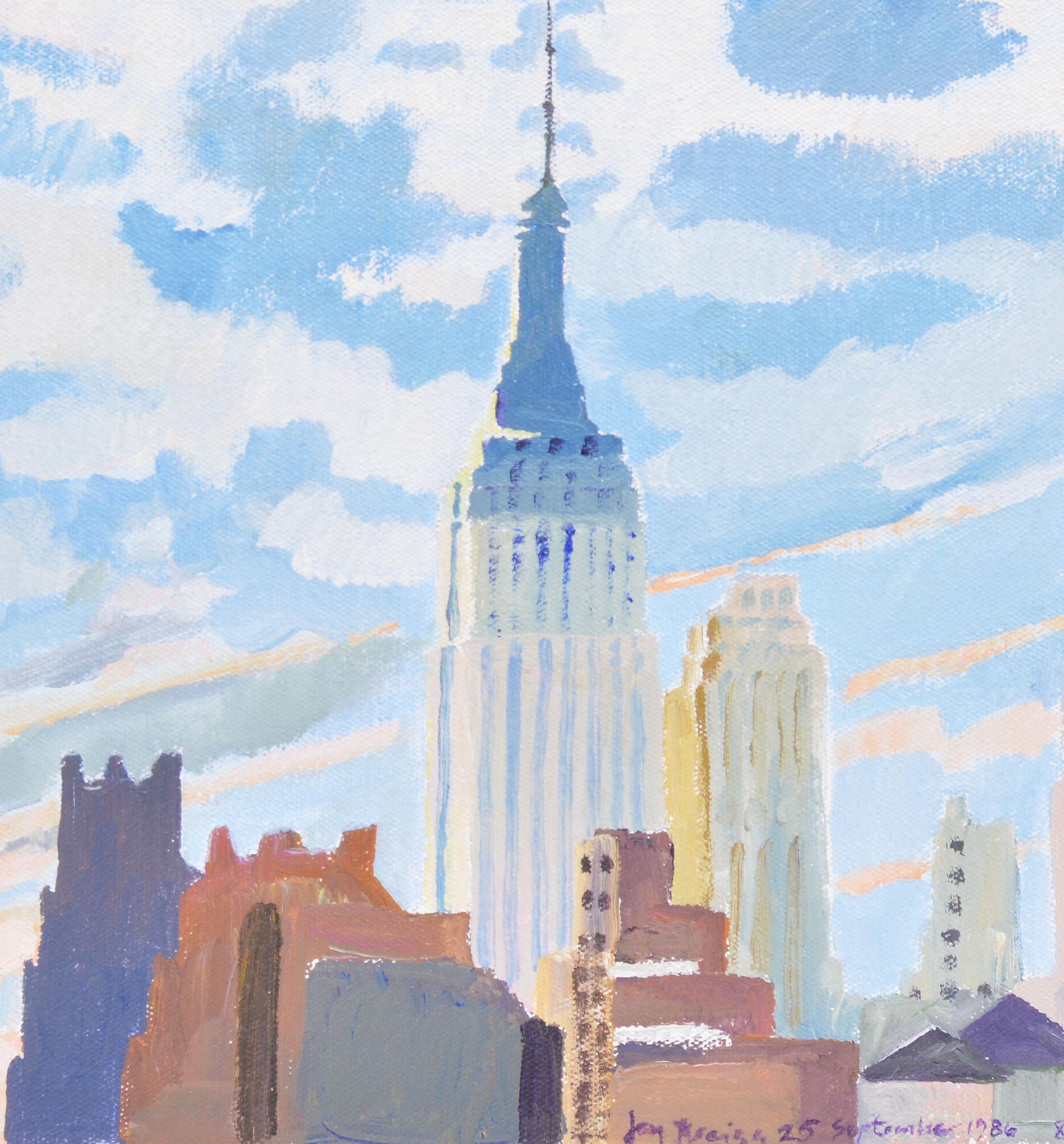 Vintage New York City Empire State Building Oil Painting Study By Ejay Weiss 2
