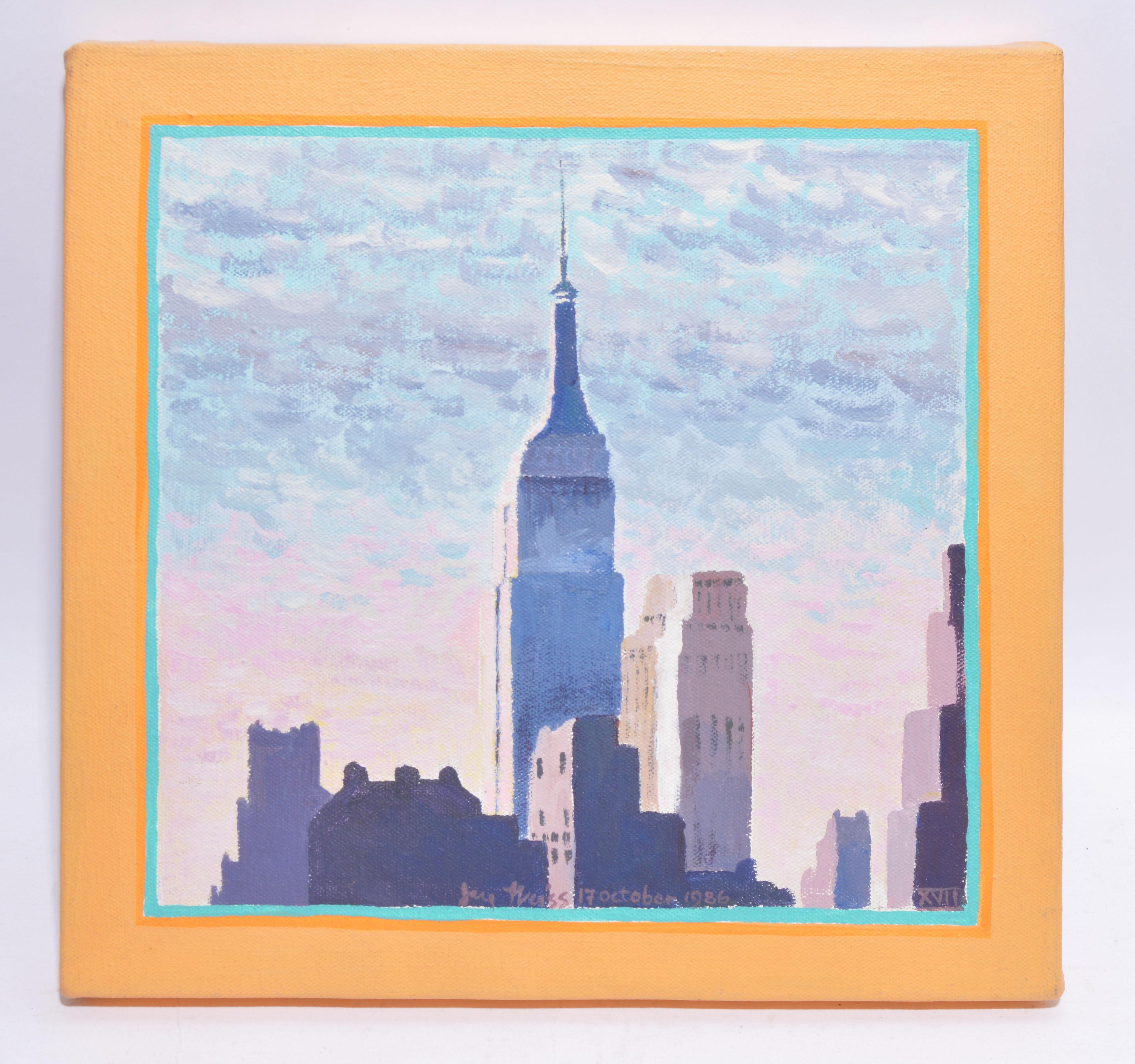 Vintage New York City Empire State Building Oil Painting Study By Ejay Weiss 1