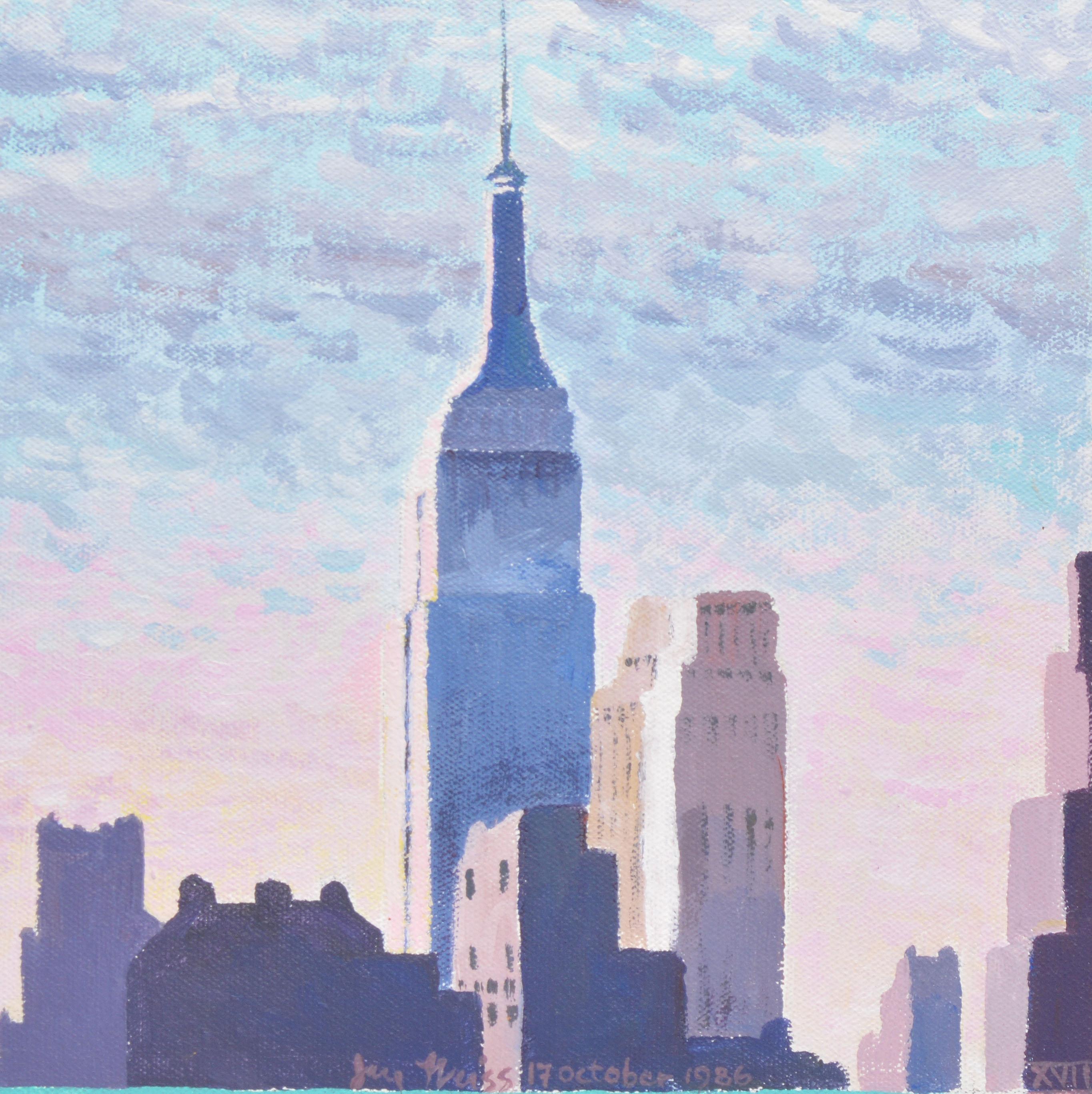 Vintage New York City Empire State Building Oil Painting Study By Ejay Weiss 3