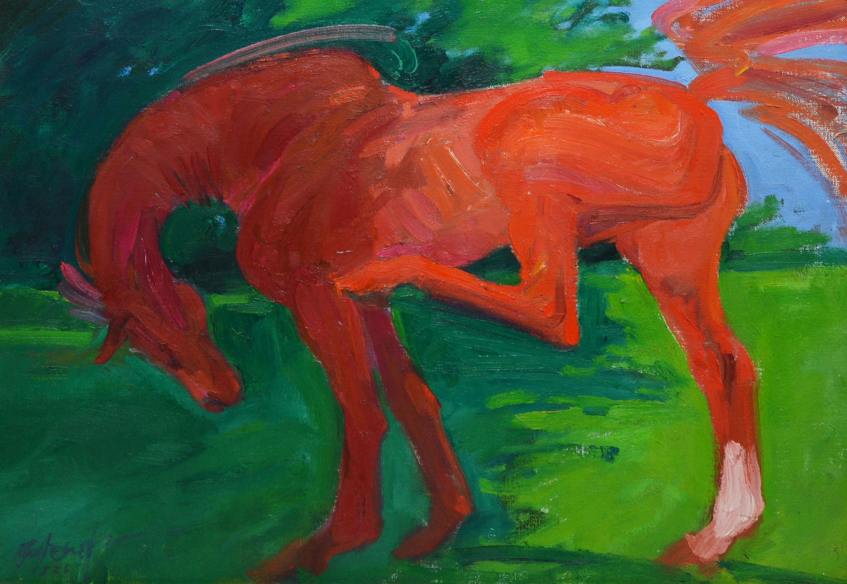 Vintage American Modernist Portrait of a Horse by Western Artist Jon Zahourek 1