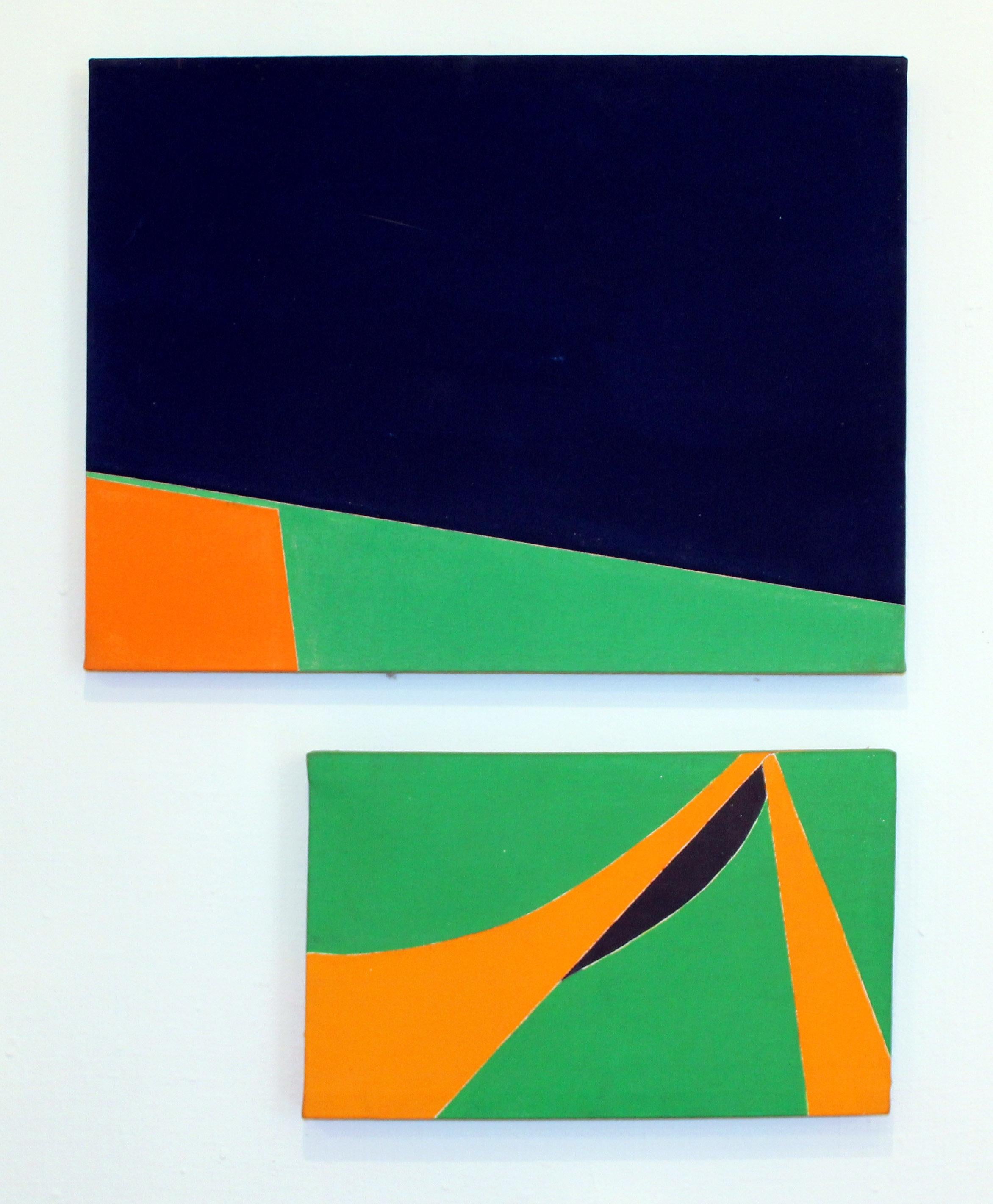 Martica Miguens Abstract Painting - Pair of Minimalist Paintings New York American Artist Green Orange Blue 1966