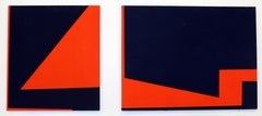 Pair of Minimalist Paintings New York Female American Artist Red Blue 1970's