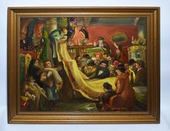 Antique American Oil Painting, "At The Auction" by Cecil Bell
