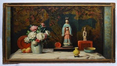 Antique American Flower Still Life with Chinoiserie by Vladimir Pavlosky