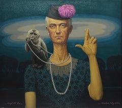Vintage American Surrealist Portrait with Monkey by Hugh M Poe
